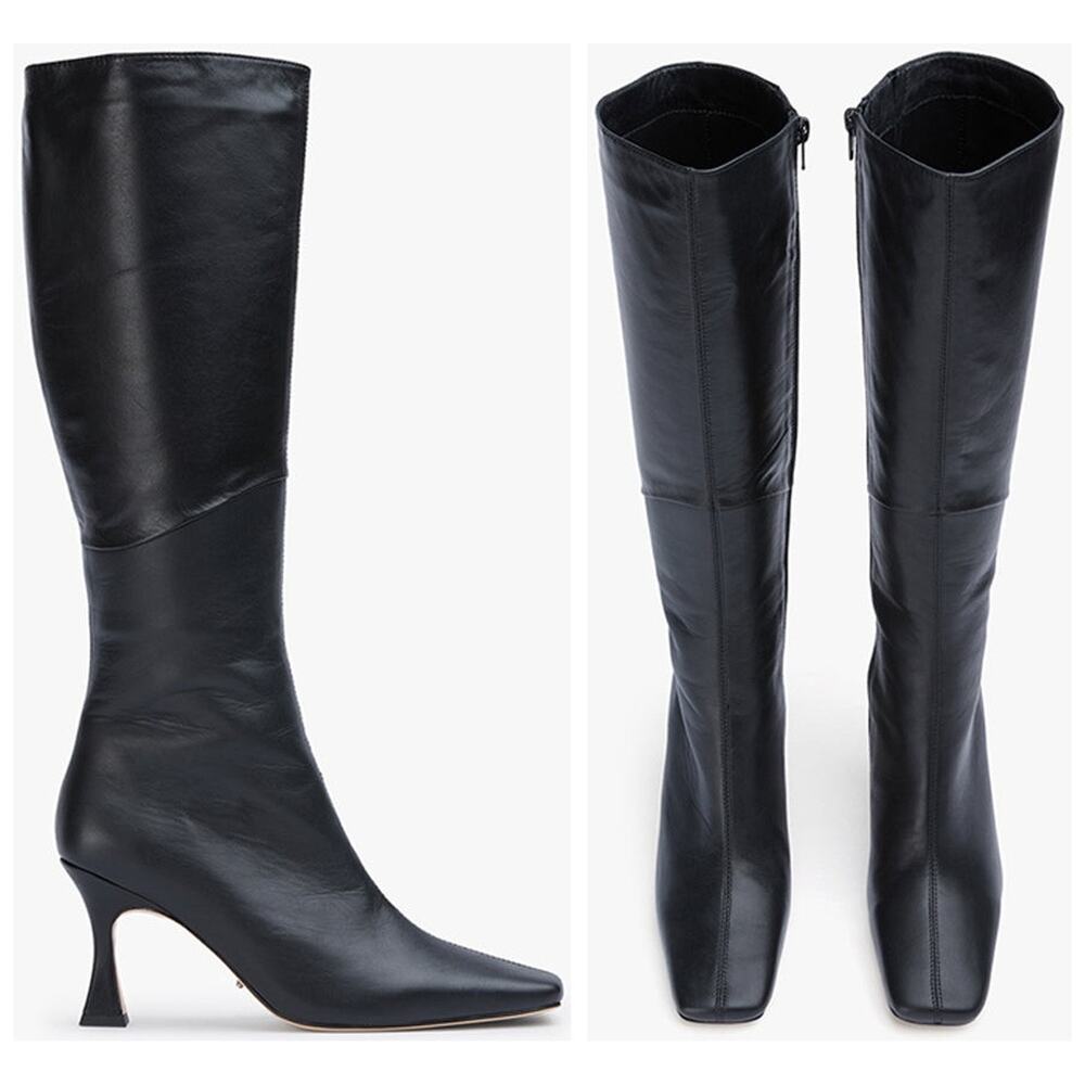 Tony Bianco Fantasy Knee High Boots Leather Square Toe Kitten Heel Party 5.5